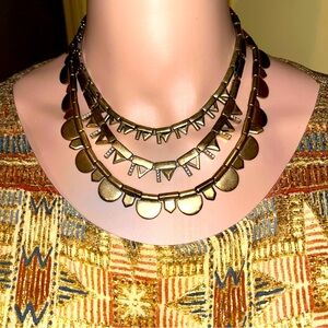 Stella & Dot Necklace, layered aged bronze with rhinestones. VTG